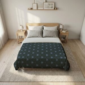 Deep Bluish Teal Triangular Pattern Cotton Duvet Cover — Modern Patterned Bedding