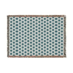Pale Blue Waves Geometric Woven Throw Blanket — Reversible Retro Grid Pattern