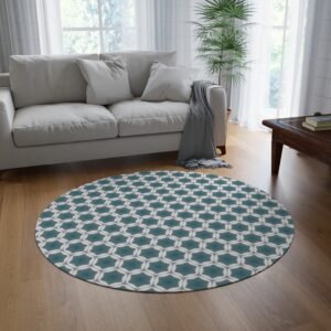Pale Blue Waves Geometric Round Rug — Area Rug for Living Room, Bedroom, Entryway