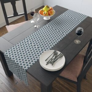 Pale Blue Waves Geometric Pattern Table Runner