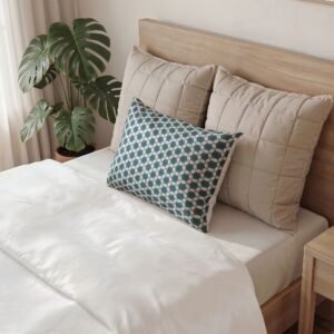 Pale Blue Waves Geometric Cotton Pillow Sham - Modern Lattice Decorative Pillowcase