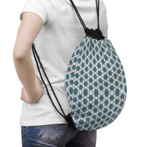 Pale Blue Geometric Pattern Drawstring Bag — Lightweight Stylish Tote for Travel & Gym