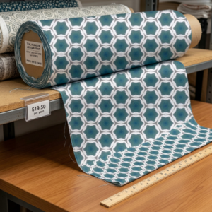 Pale Blue Waves Geometric Pattern Cotton Fabric – Combed Cotton Prima Yardage