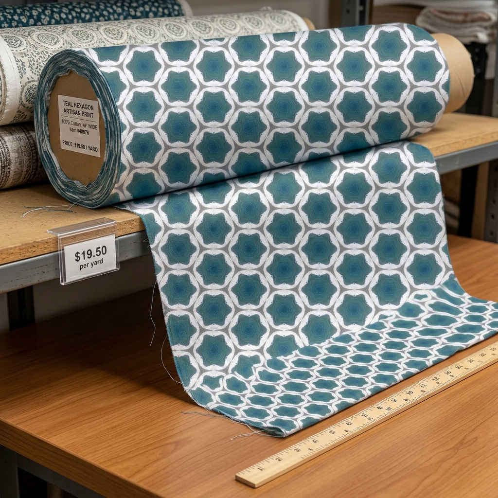 Pale Blue Waves Geometric Pattern Cotton Fabric – Combed Cotton Prima Yardage