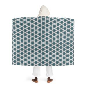 Pale Blue Waves Geometric Hooded Sherpa Fleece Blanket — Cozy Throw with Hood