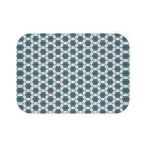 Pale Blue Waves Geometric Tile Bath Mat — Bathroom Rug