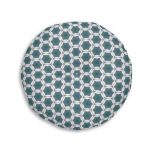 Pale Blue Waves Geometric Round Tufted Floor Pillow