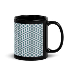Pale Blue Geometric Pattern Black Glossy Mug