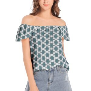 Blue Geometric Designed Women's Off Shoulder Top