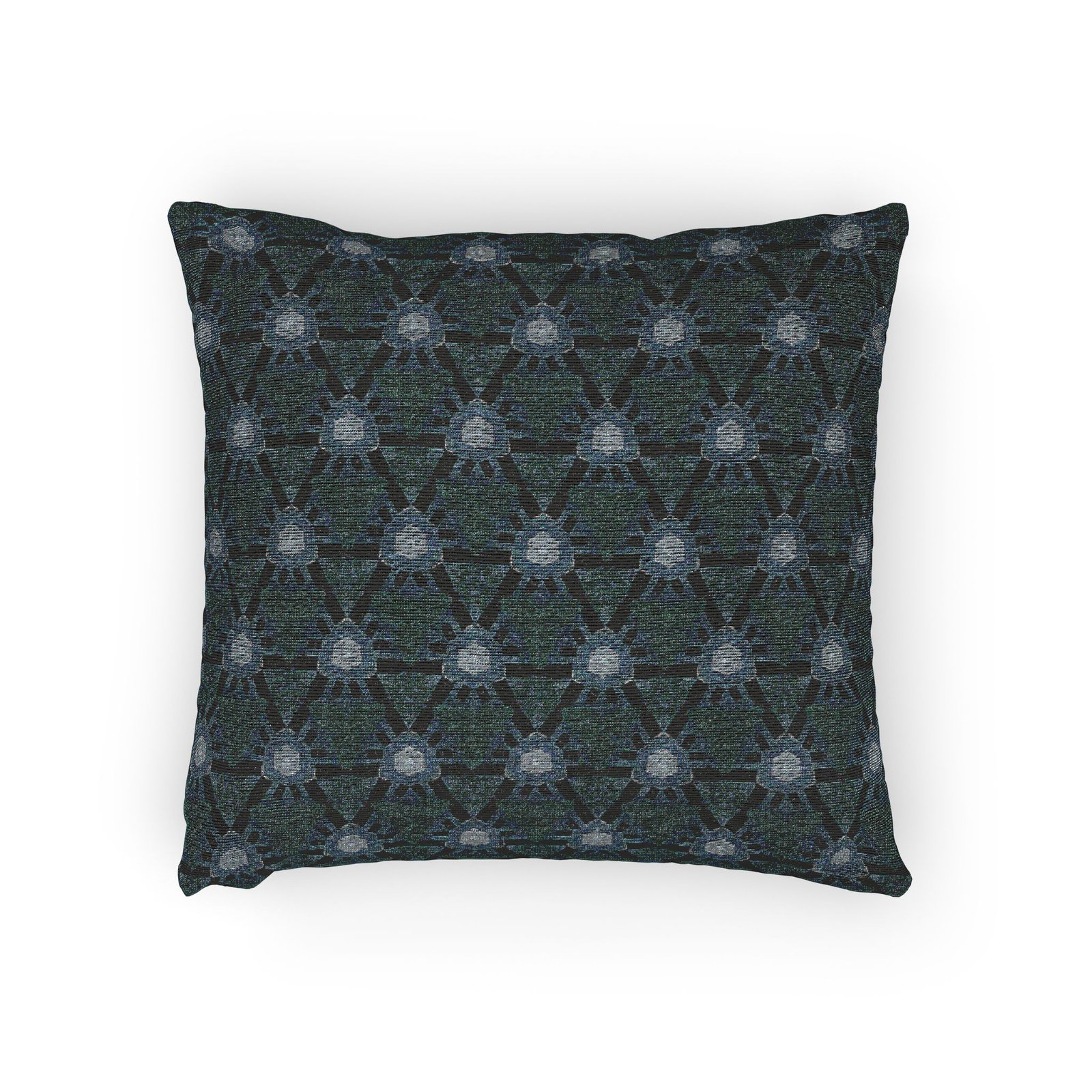 Dark Blue Triangular Pattern, with Hint of Teal Designed Woven Pillow - Image 2