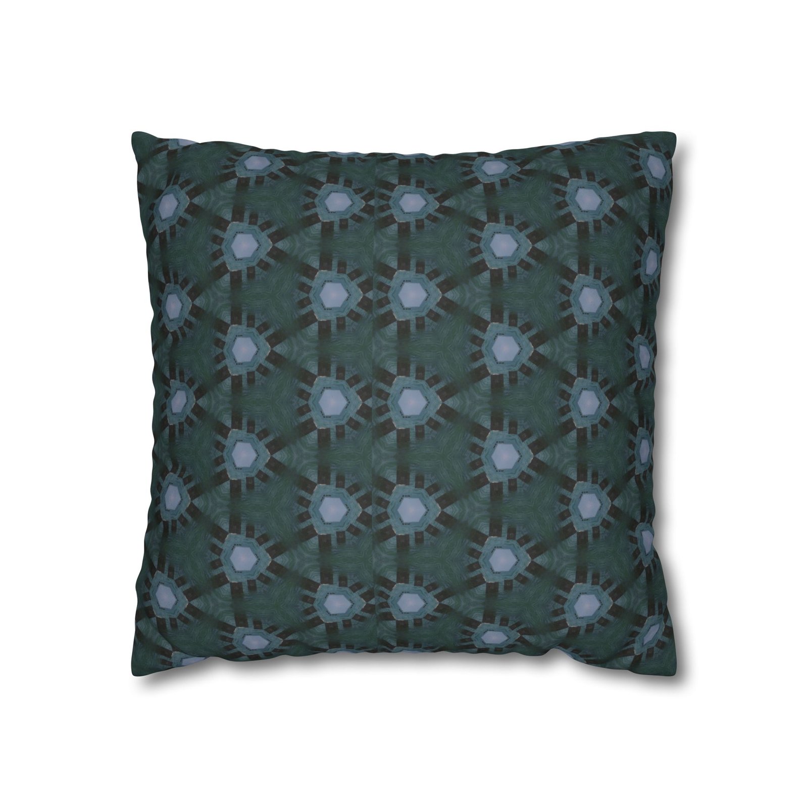 Teal-Accent Dark Blue Geometric Faux Suede Square Pillowcase - Image 5