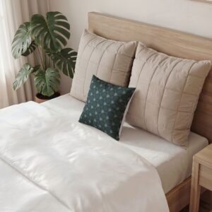 Dark Blue Triangular Pattern, with Hint of Teal Velvet Geometric Throw Pillow — Blue Floral Medallion Accent