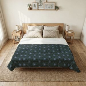 Dark Bluish Teal Triangular Pattern Cotton Comforter - Dark Blue Floral Pattern