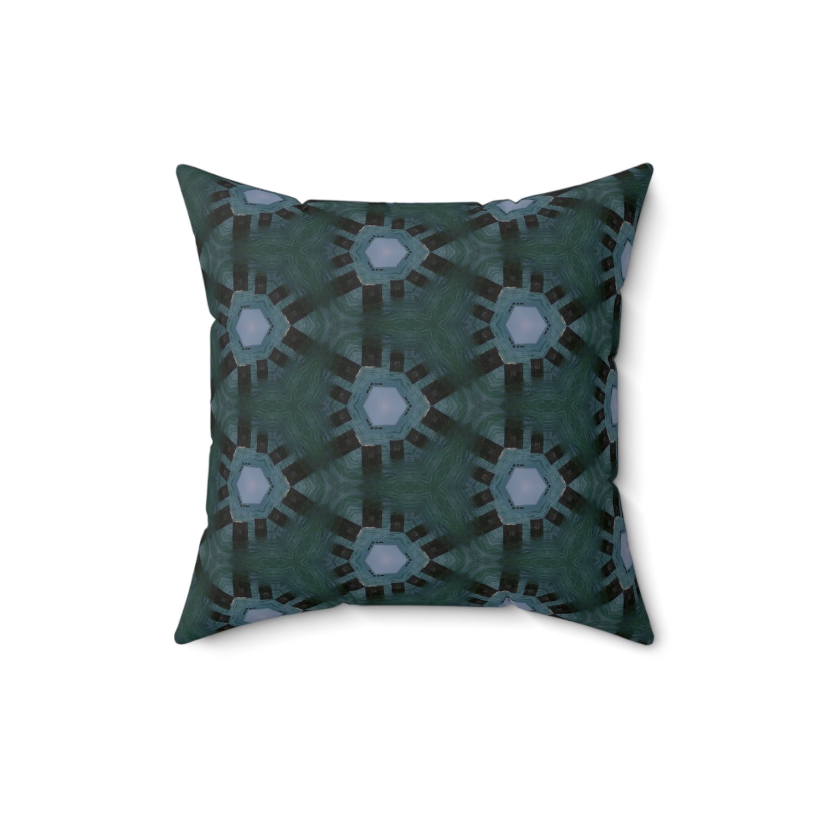 Dark Bluish Triangular Pattern with Hint of Teal Designed Faux Suede Square Pillow - Image 4