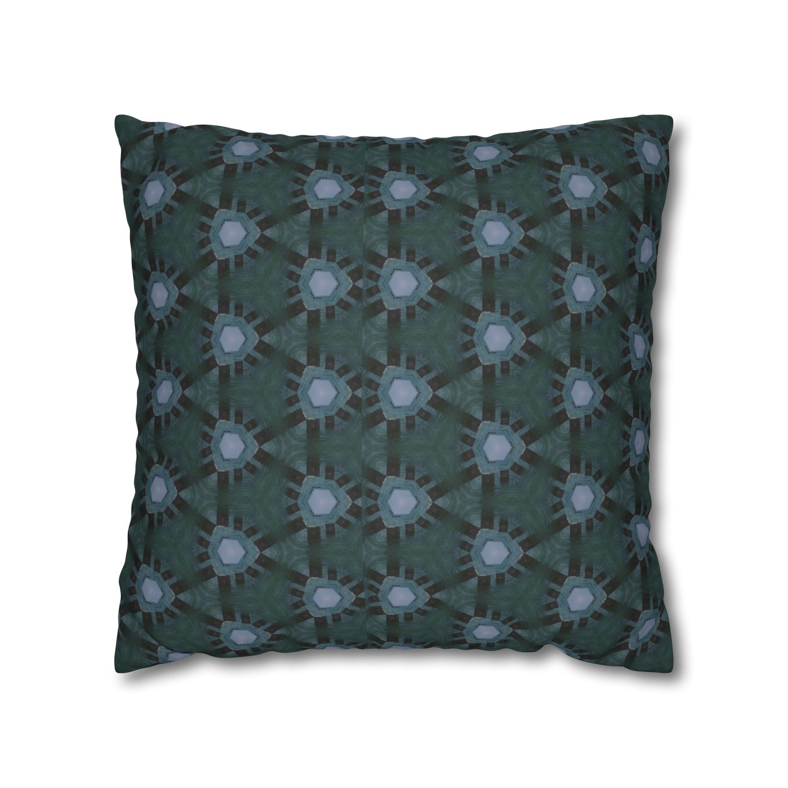 Teal-Accent Dark Blue Geometric Faux Suede Square Pillowcase - Image 9
