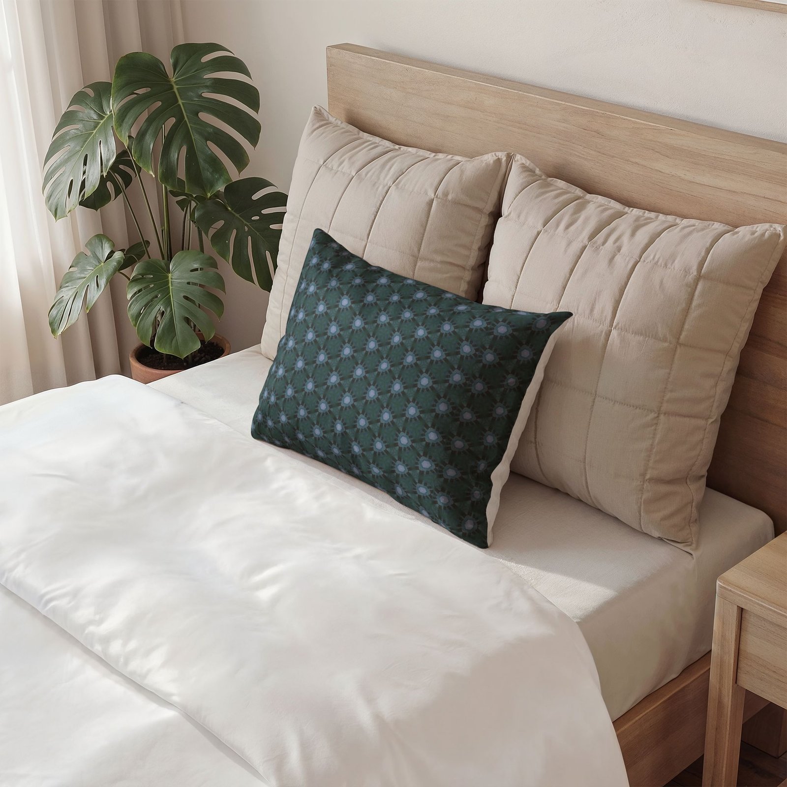 Dark, Bluish, With Teal Triangular Cotton Pillow Sham — Dark Blue Modern Throw Pillow Cover