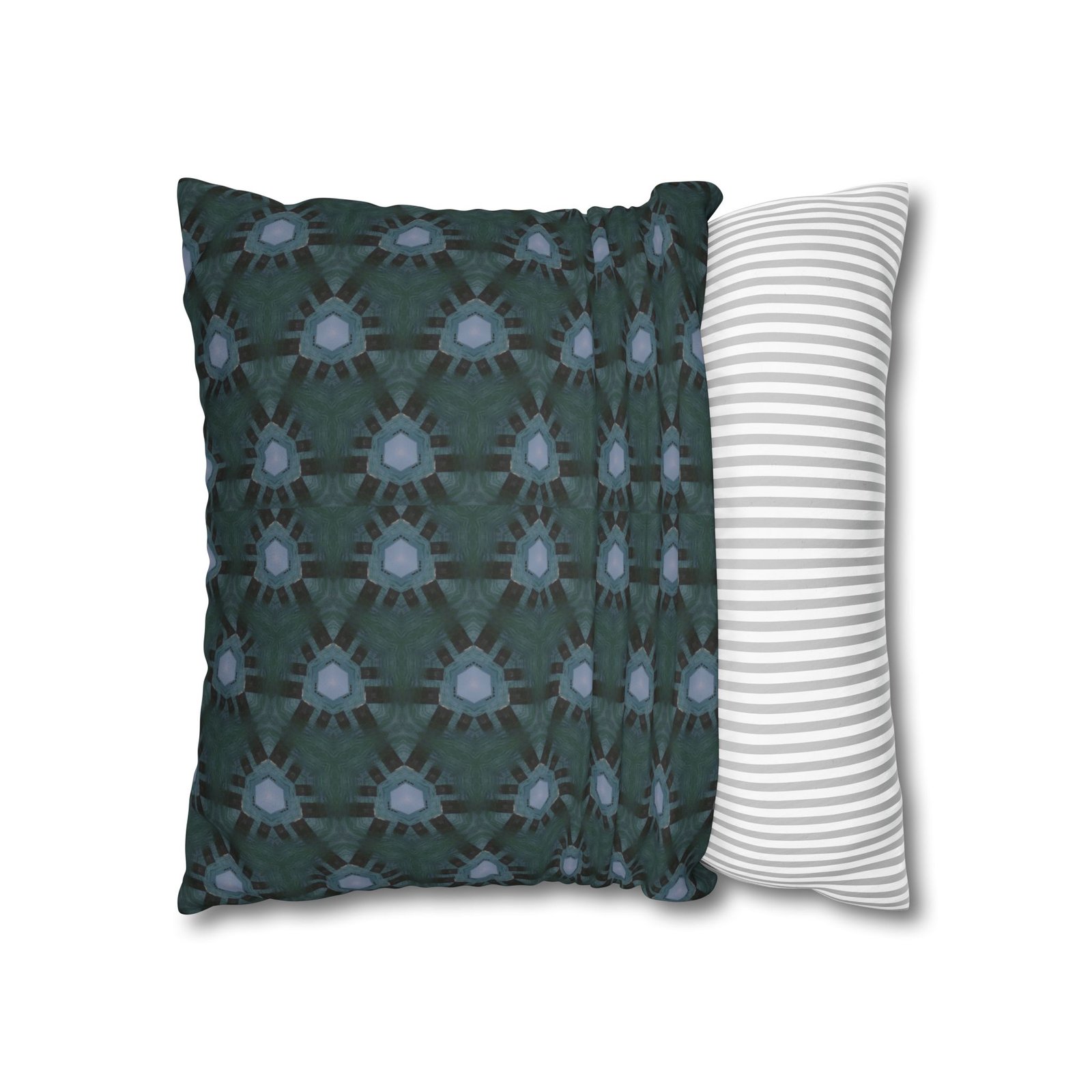 Teal-Accent Dark Blue Geometric Faux Suede Square Pillowcase - Image 8