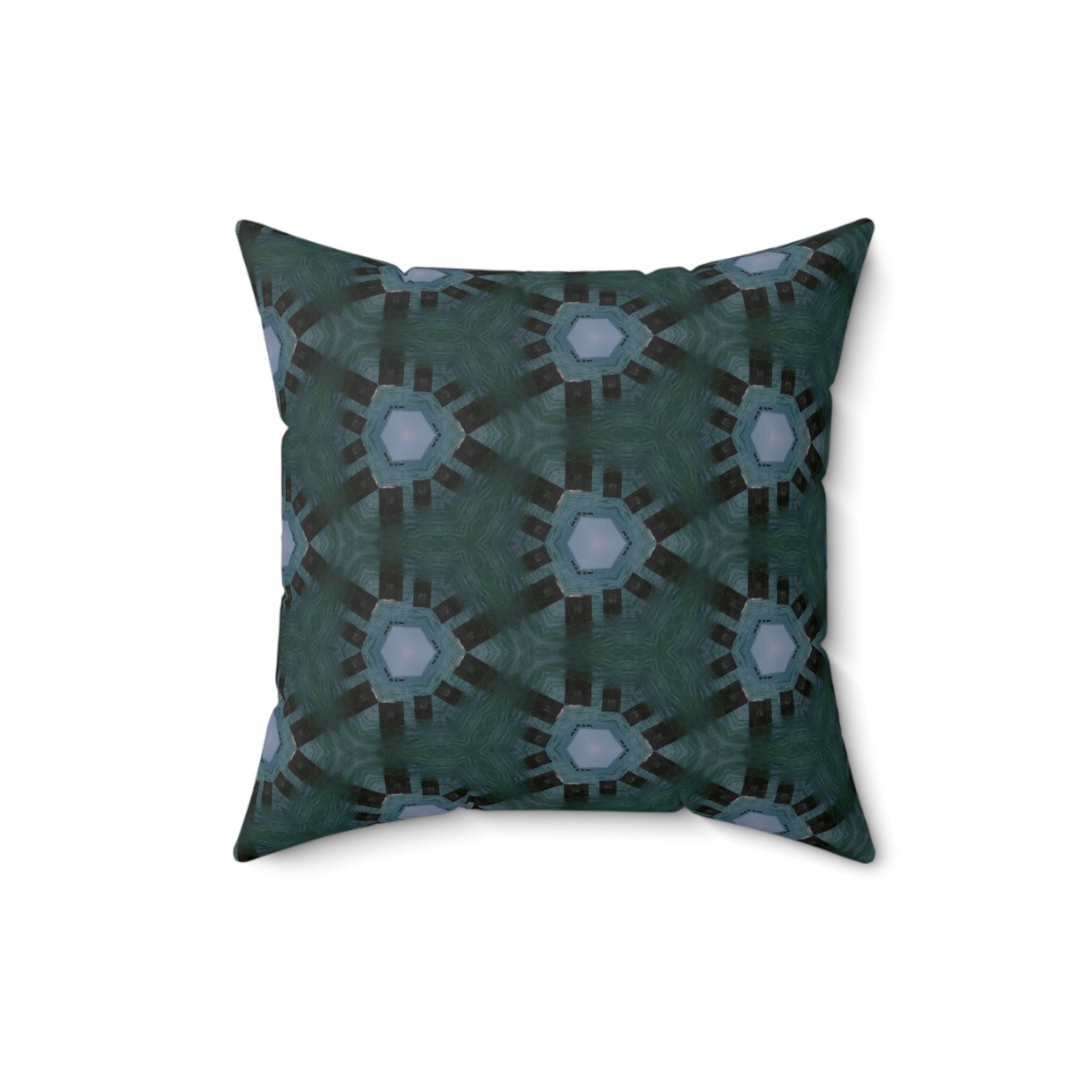 Dark Bluish Triangular Pattern with Hint of Teal Designed Faux Suede Square Pillow - Image 3