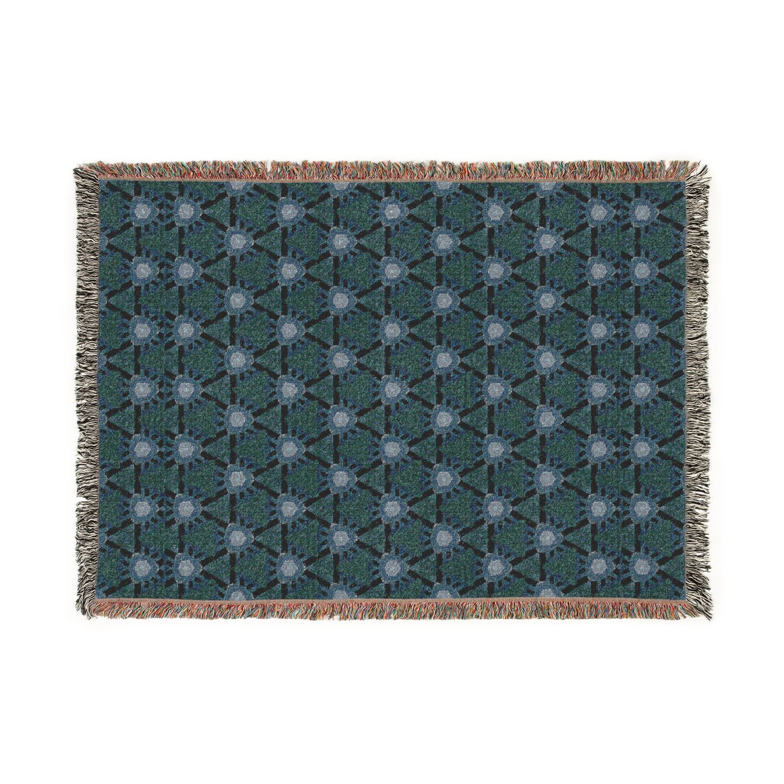 Woven Blanket - Dark, bluish, Teal Triangular Pattern Throw for Living Room, Cozy Home Décor Gift - Image 3