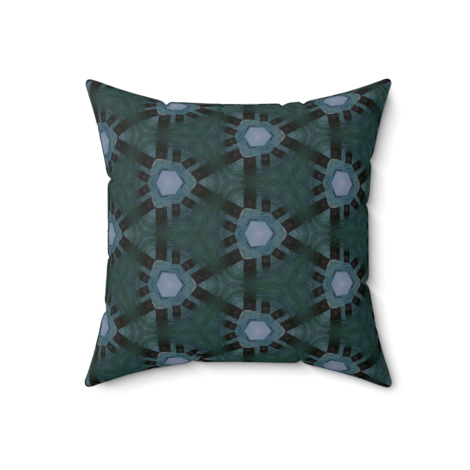 Dark Bluish Triangular Pattern with Hint of Teal Designed Faux Suede Square Pillow - Image 5