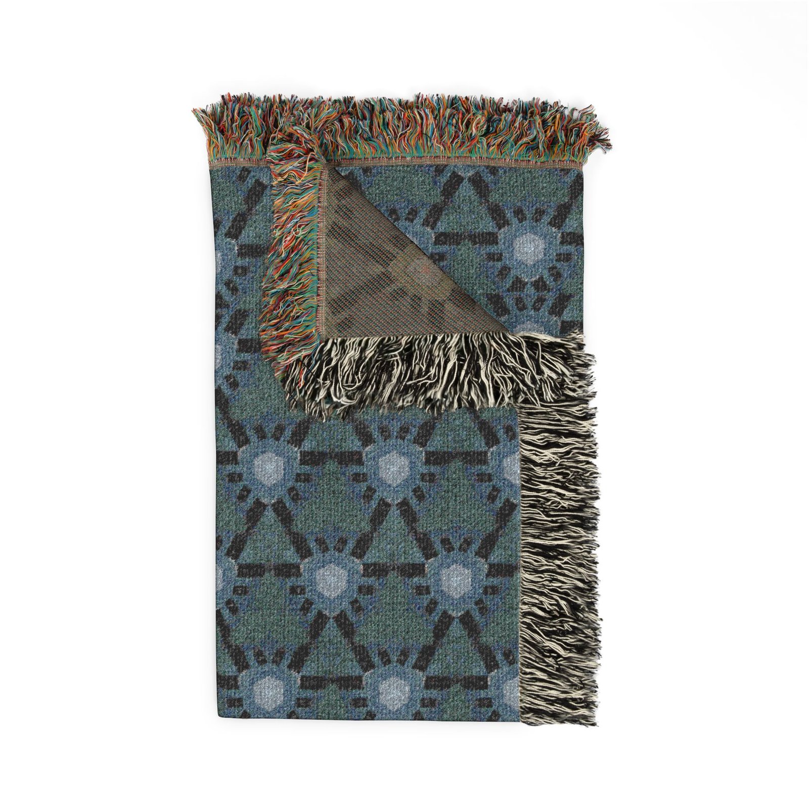 Woven Blanket - Dark, bluish, Teal Triangular Pattern Throw for Living Room, Cozy Home Décor Gift - Image 2