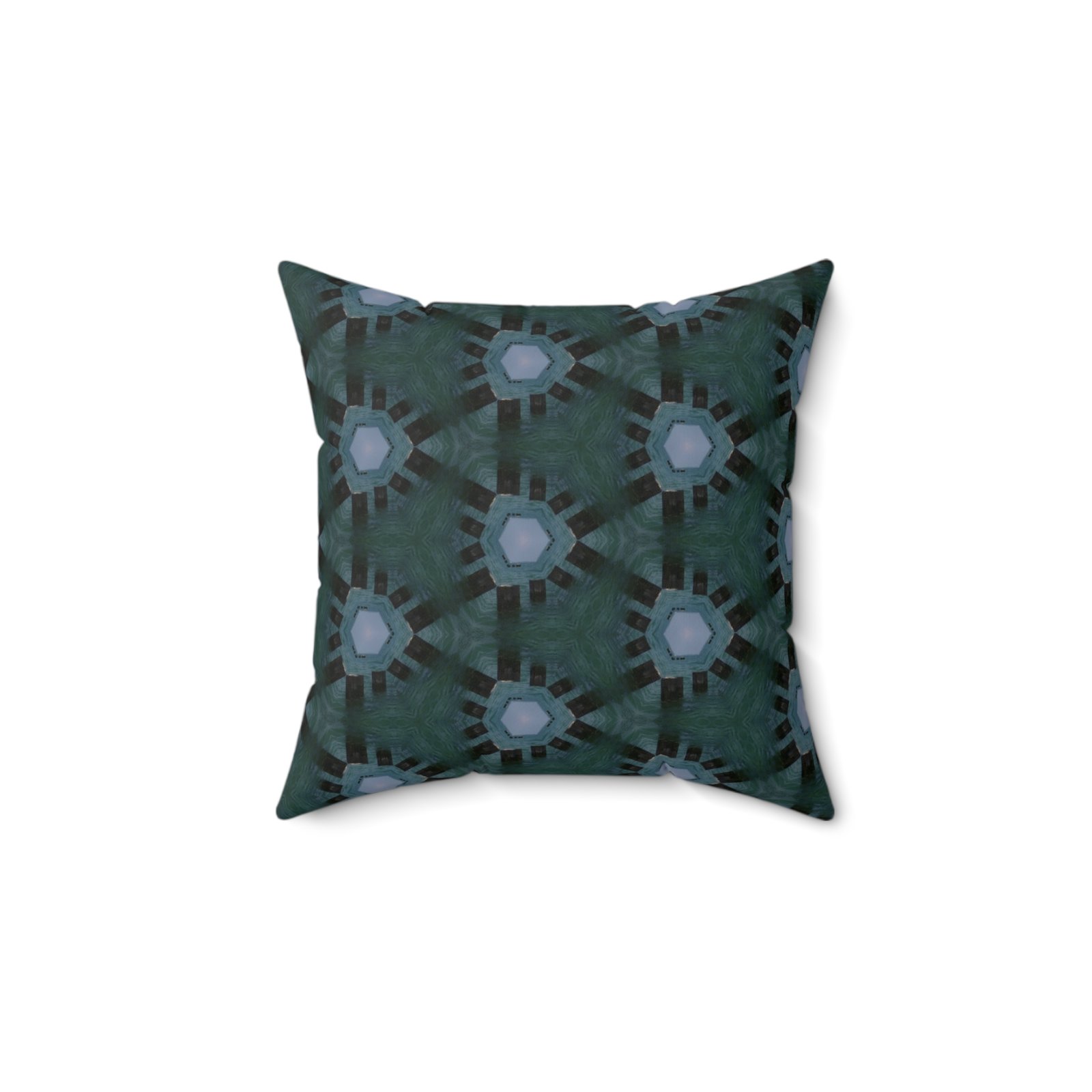 Dark Bluish Triangular Pattern with Hint of Teal Designed Faux Suede Square Pillow - Image 2