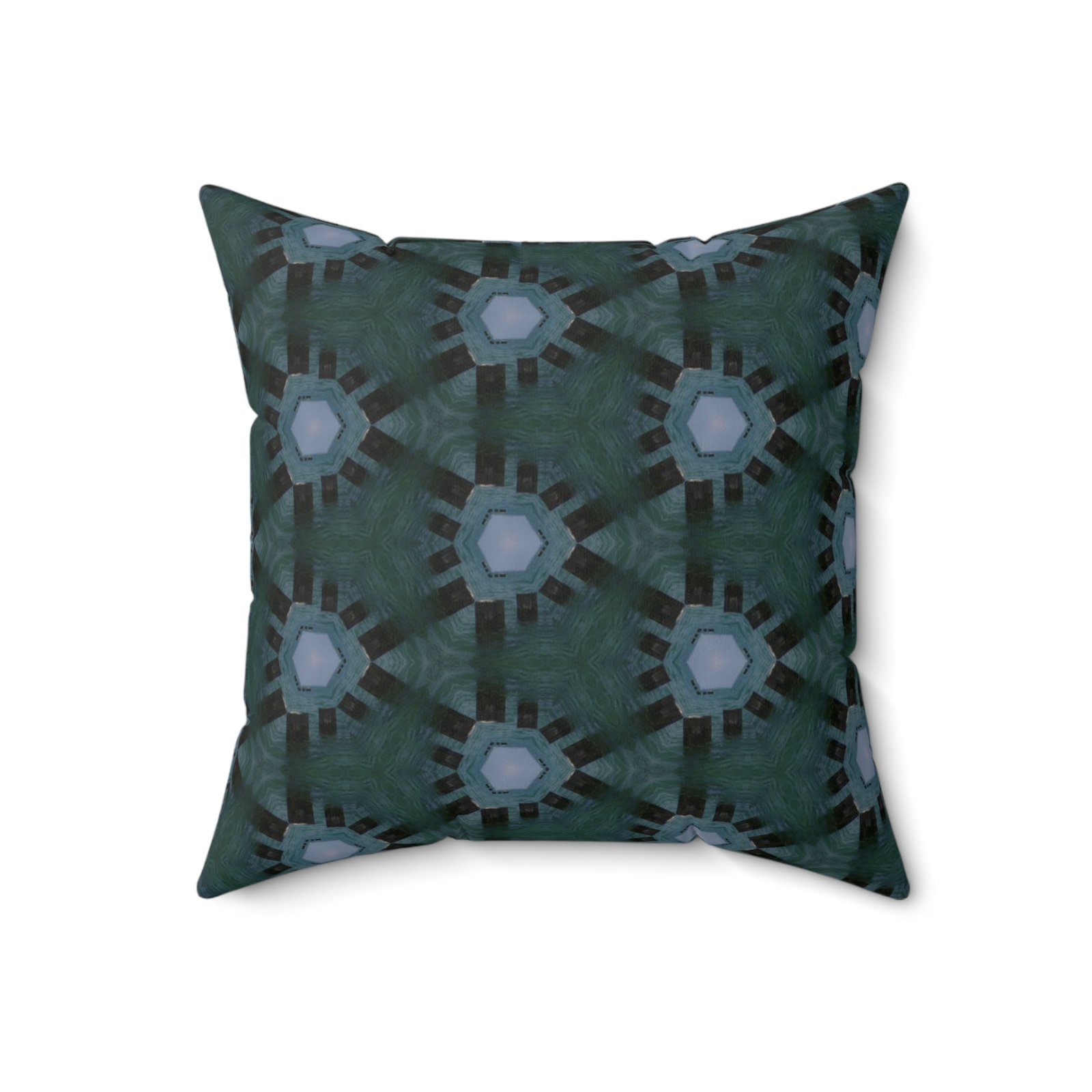 Dark Bluish Triangular Pattern with Hint of Teal Designed Faux Suede Square Pillow - Image 6