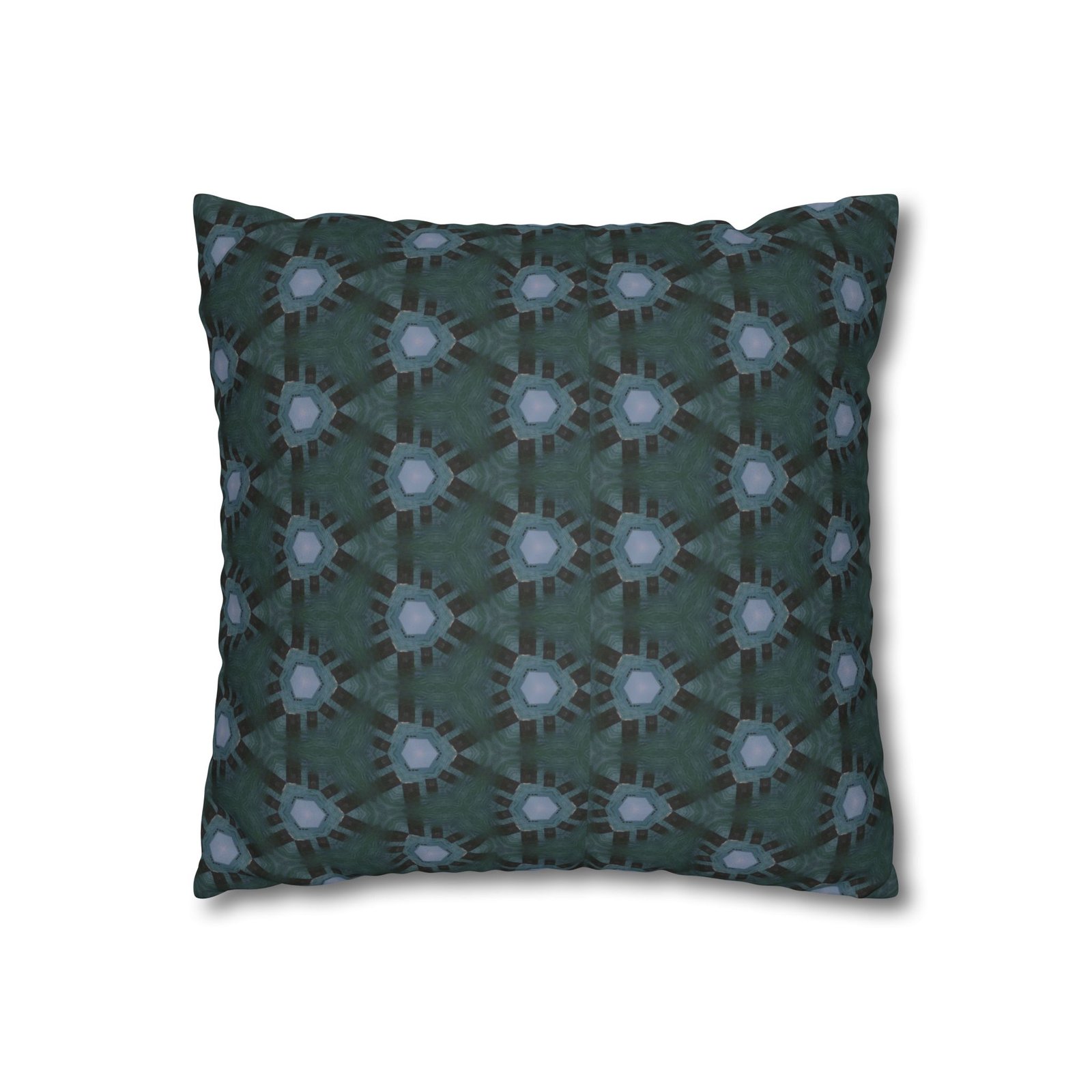Teal-Accent Dark Blue Geometric Faux Suede Square Pillowcase - Image 3