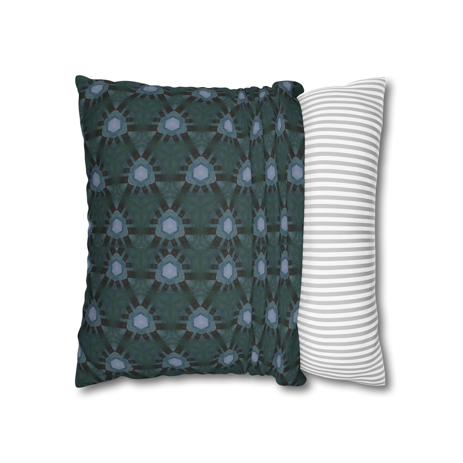Teal-Accent Dark Blue Geometric Faux Suede Square Pillowcase - Image 6
