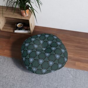 Dark Bluish Triangular Pattern with Hint of Teal Designed Round Tufted Floor Pillow