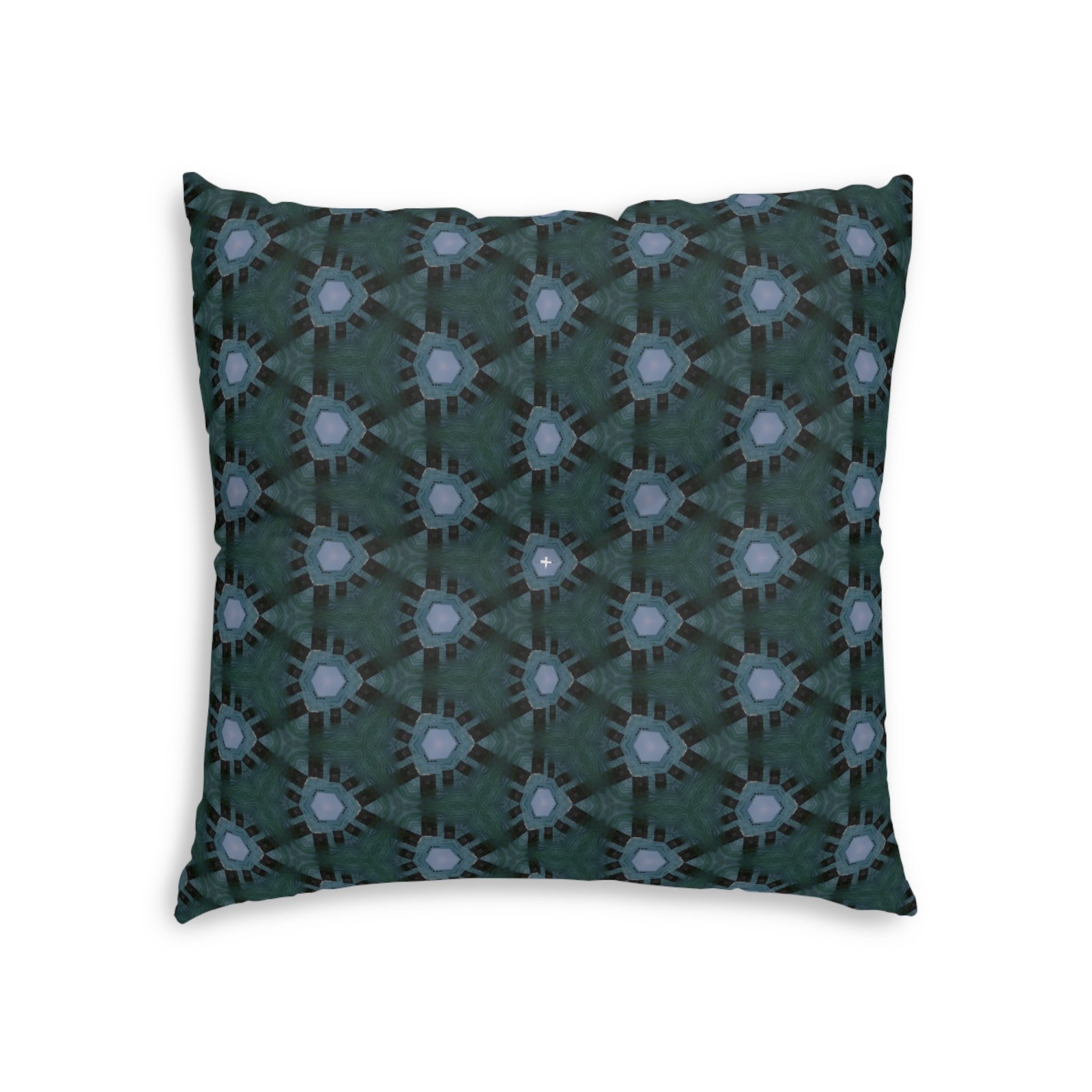 Dark Bluish Triangular Pattern, With Hint of Teal Tufted Floor Pillow — Modern Patterned Square Cushion - Image 6