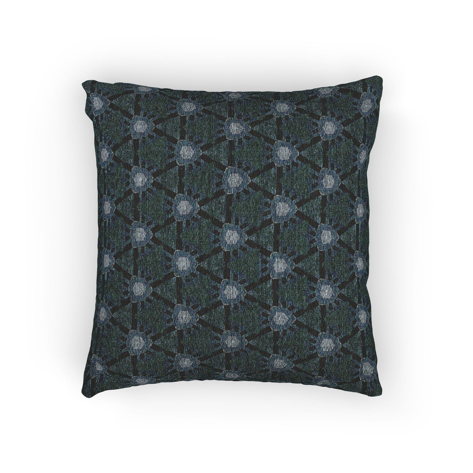 Dark Blue Triangular Pattern, with Hint of Teal Designed Woven Pillow