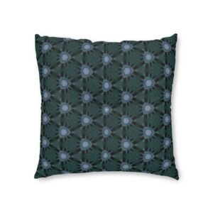 Dark Bluish Triangular Pattern, With Hint of  Teal Tufted Floor Pillow — Modern Patterned Square Cushion