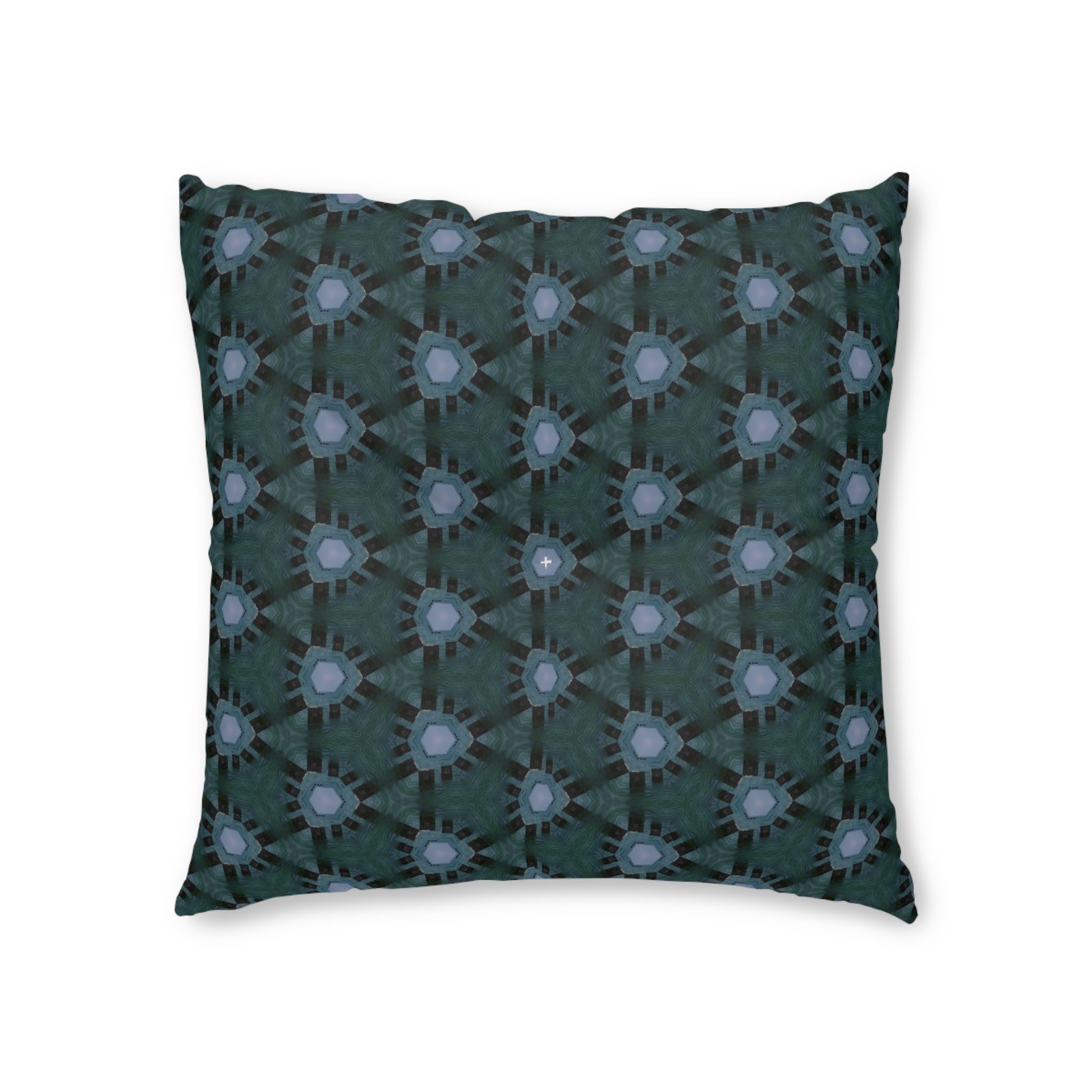 Dark Bluish Triangular Pattern, With Hint of Teal Tufted Floor Pillow — Modern Patterned Square Cushion