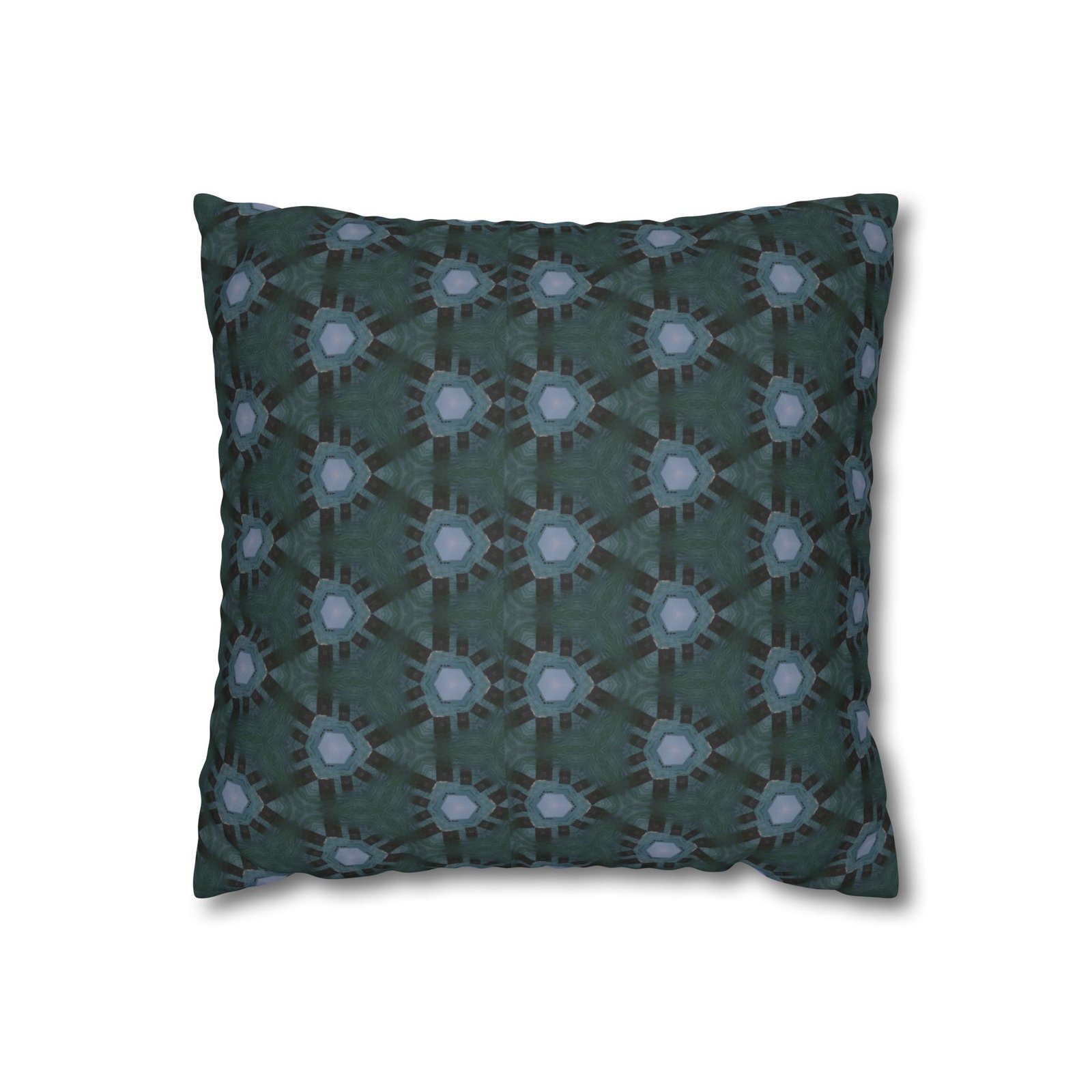 Teal-Accent Dark Blue Geometric Faux Suede Square Pillowcase