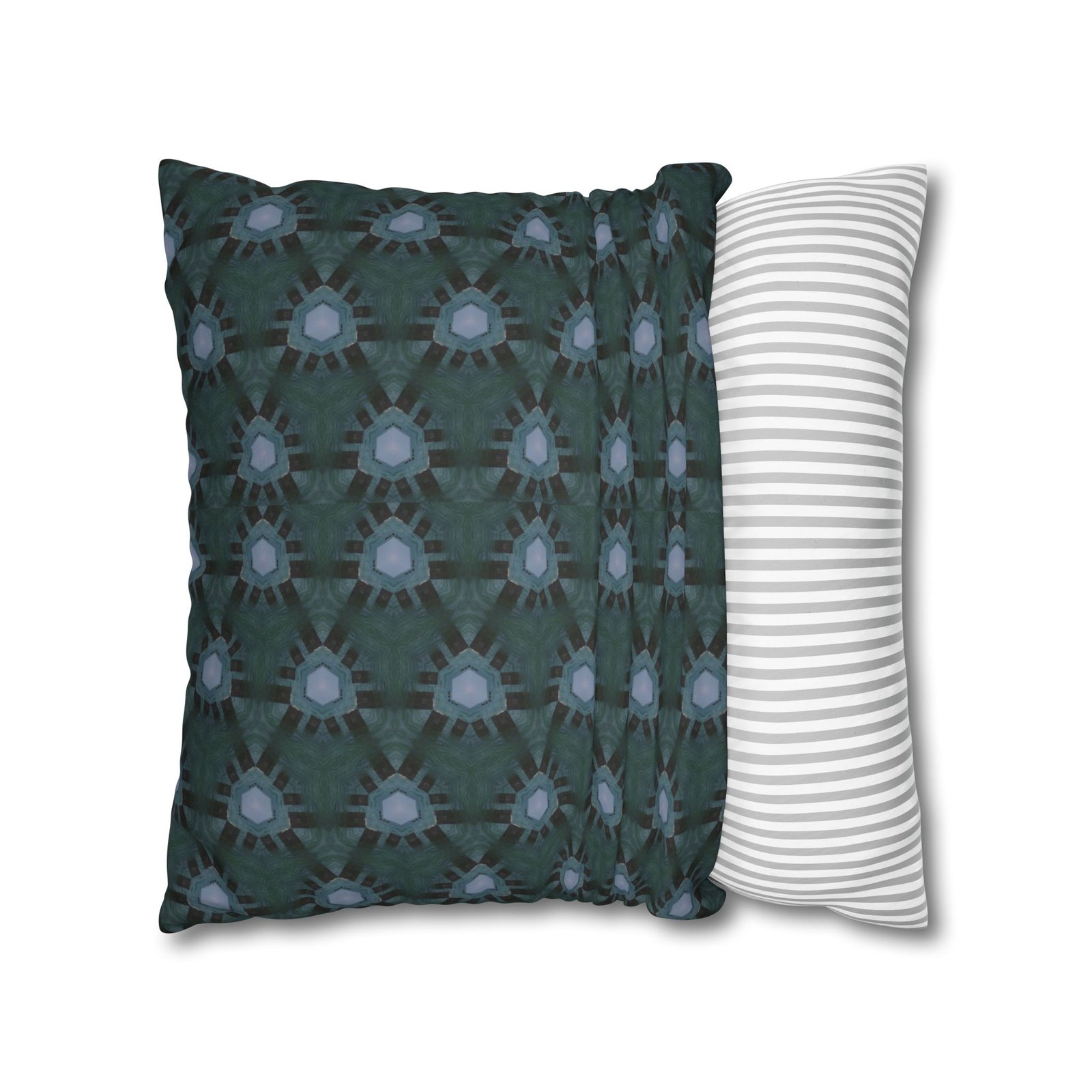 Teal-Accent Dark Blue Geometric Faux Suede Square Pillowcase - Image 12
