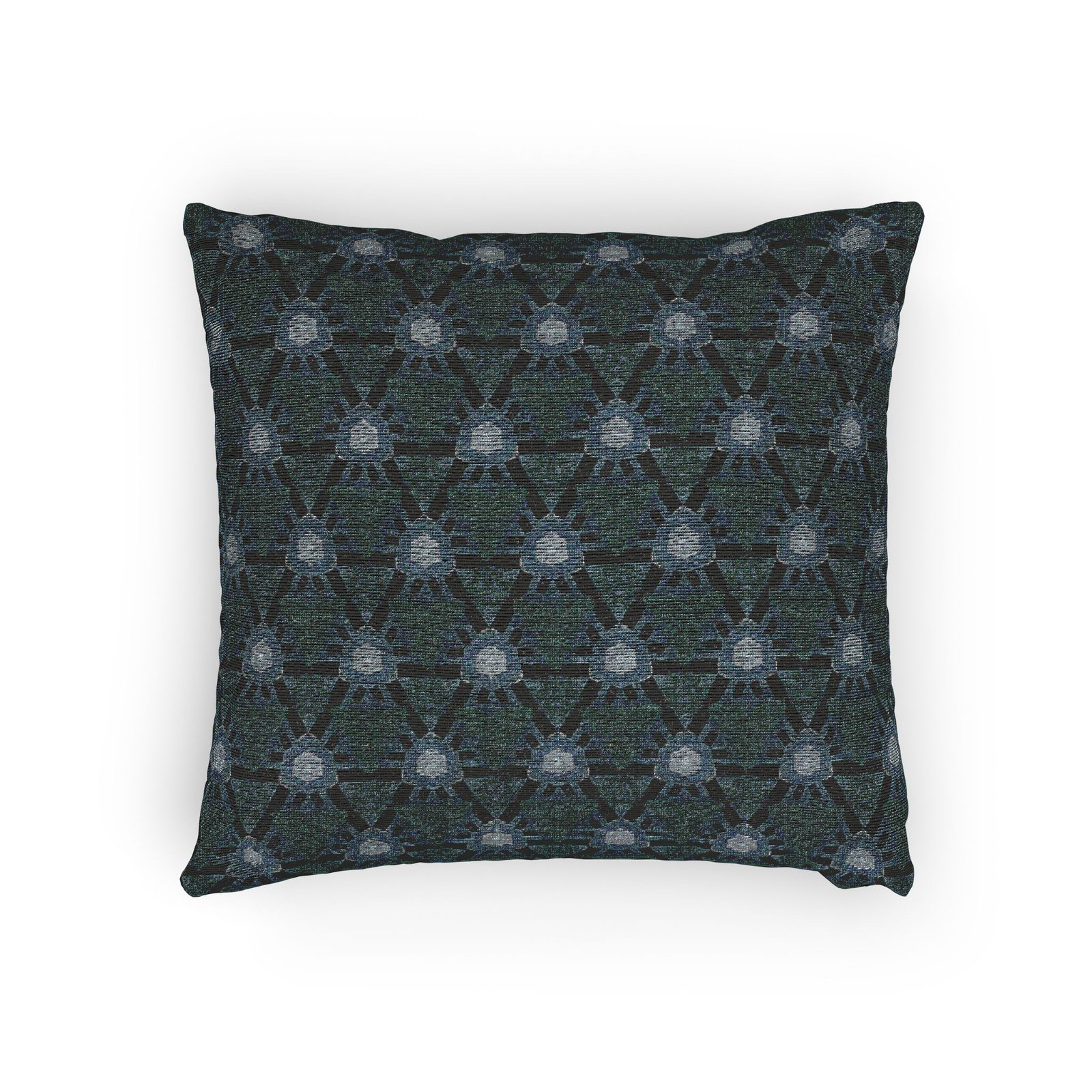 Dark Blue Triangular Pattern, with Hint of Teal Designed Woven Pillow - Image 4