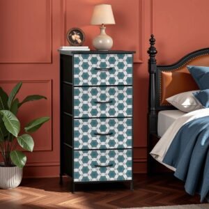 Pale Blue Geometric Designed 4Drawer Dresser (Made in USA)