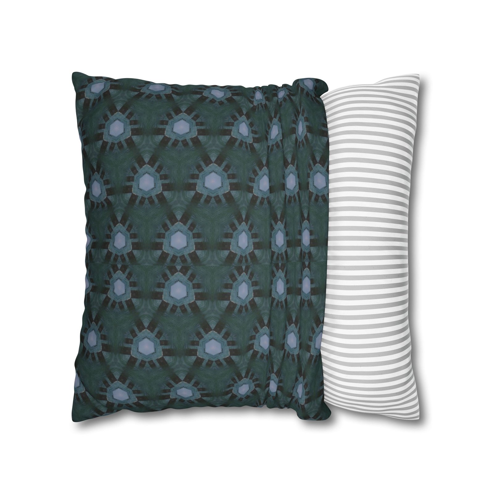 Teal-Accent Dark Blue Geometric Faux Suede Square Pillowcase - Image 10