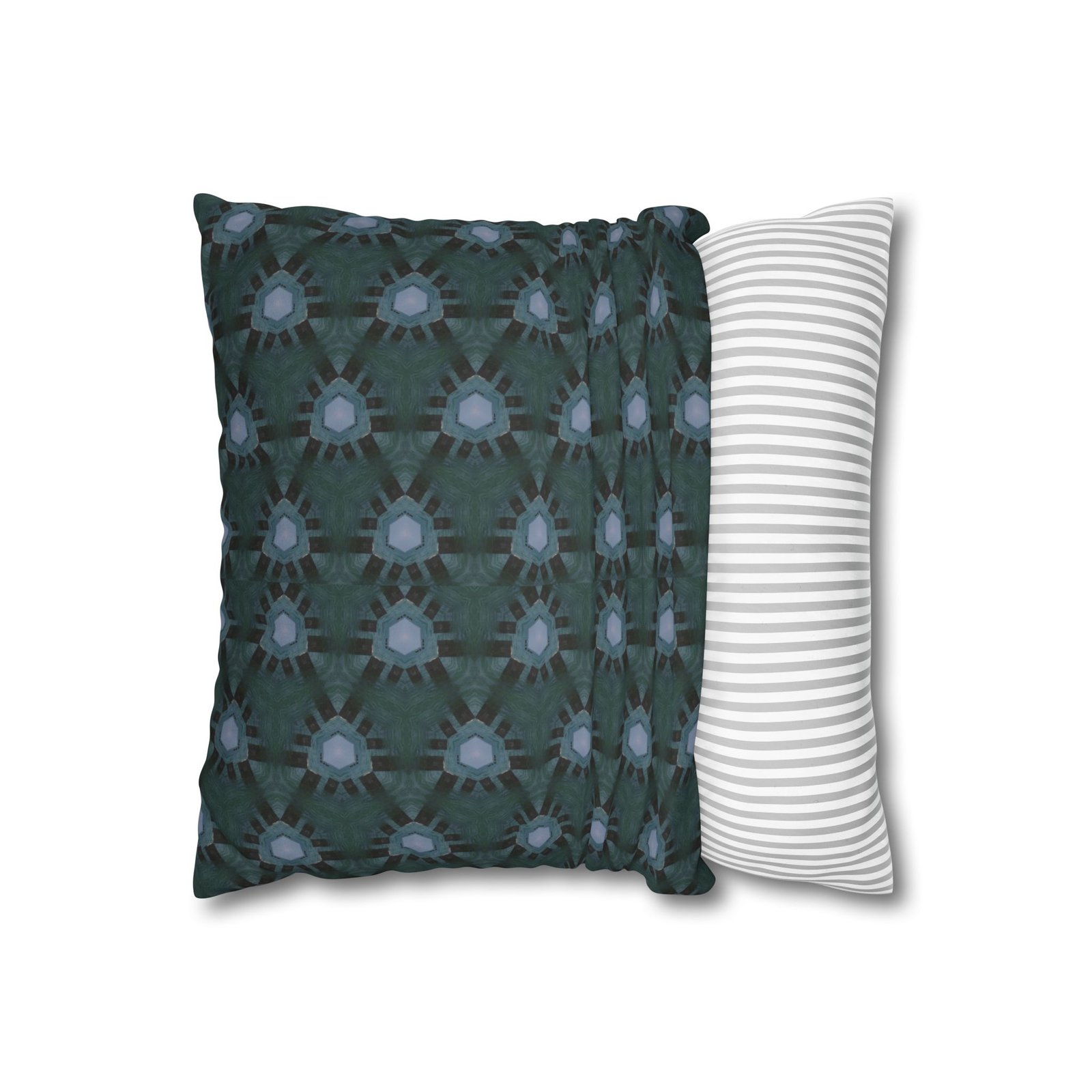 Teal-Accent Dark Blue Geometric Faux Suede Square Pillowcase - Image 2
