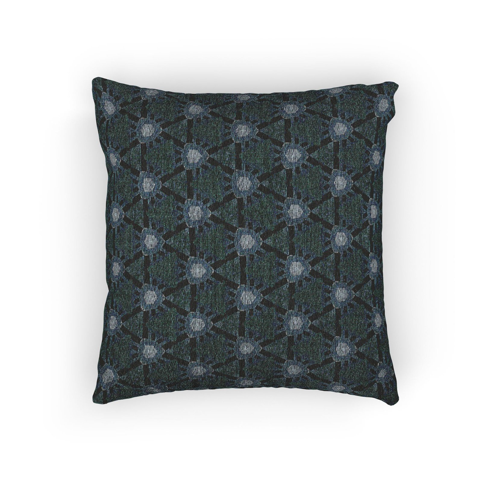 Dark Blue Triangular Pattern, with Hint of Teal Designed Woven Pillow - Image 3