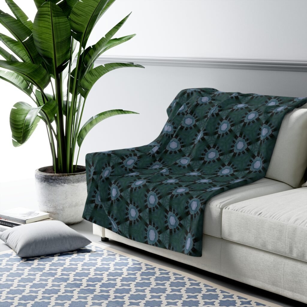 Dark Bluish Teal Triangular Pattern Sherpa Blanket – Cozy Blue Pattern Throw