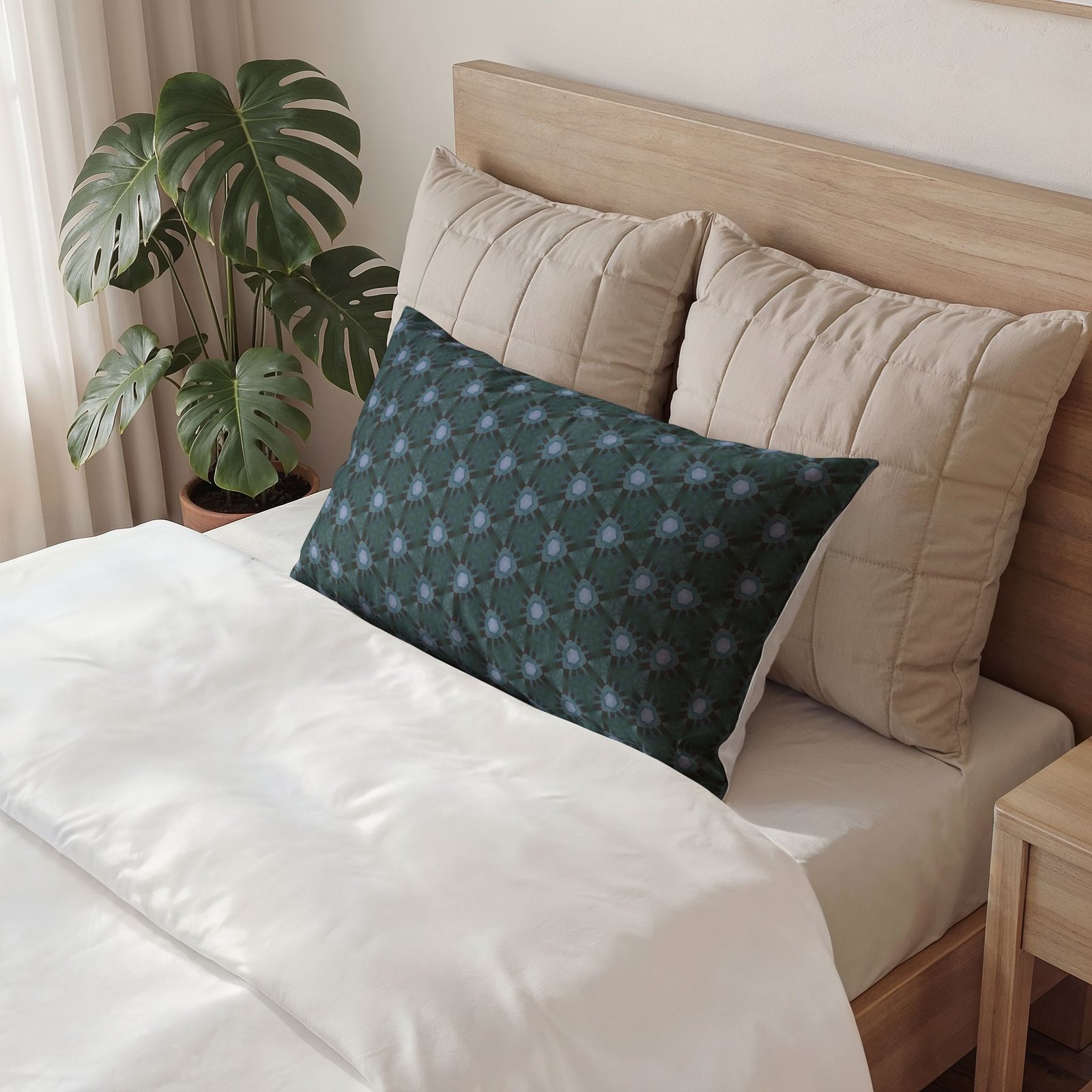 Dark, Bluish, With Teal Triangular Cotton Pillow Sham — Dark Blue Modern Throw Pillow Cover - Image 2