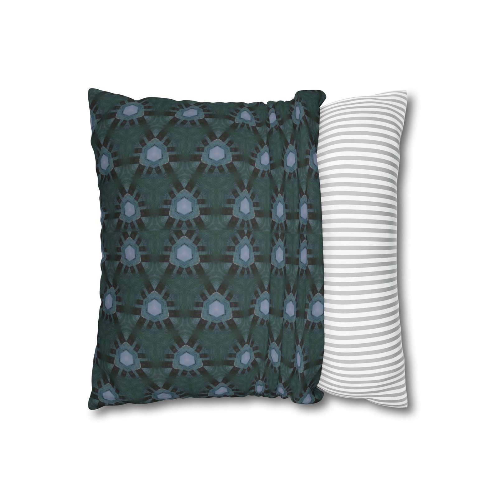 Teal-Accent Dark Blue Geometric Faux Suede Square Pillowcase - Image 4