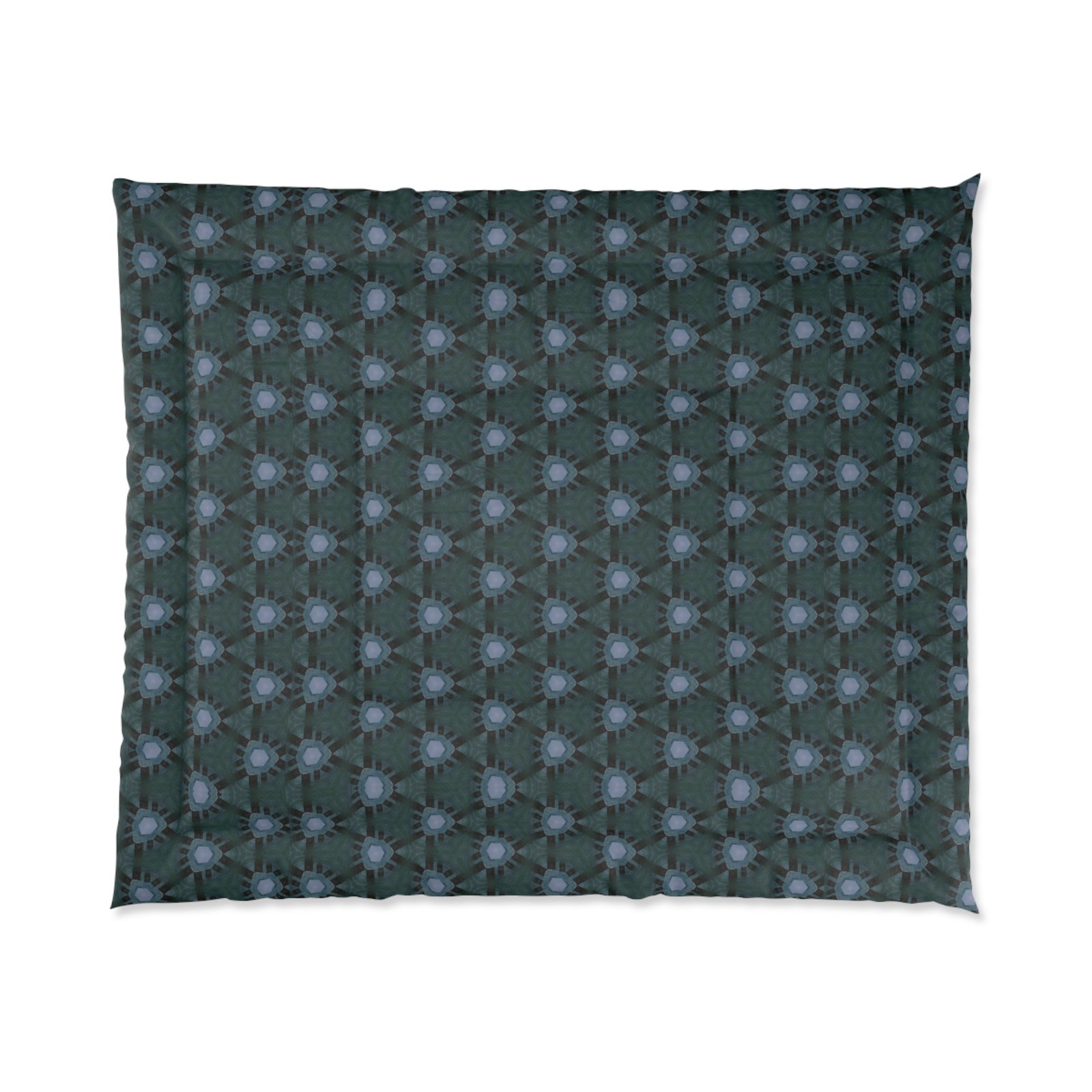 Dark Bluish, Teal Triangular Pattern Comforter — Dark Bluish Patterned Bedding - Image 2