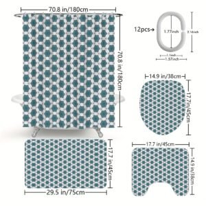 Pale Blue Geometric Shower Curtain Bathroom Set (Made in USA)