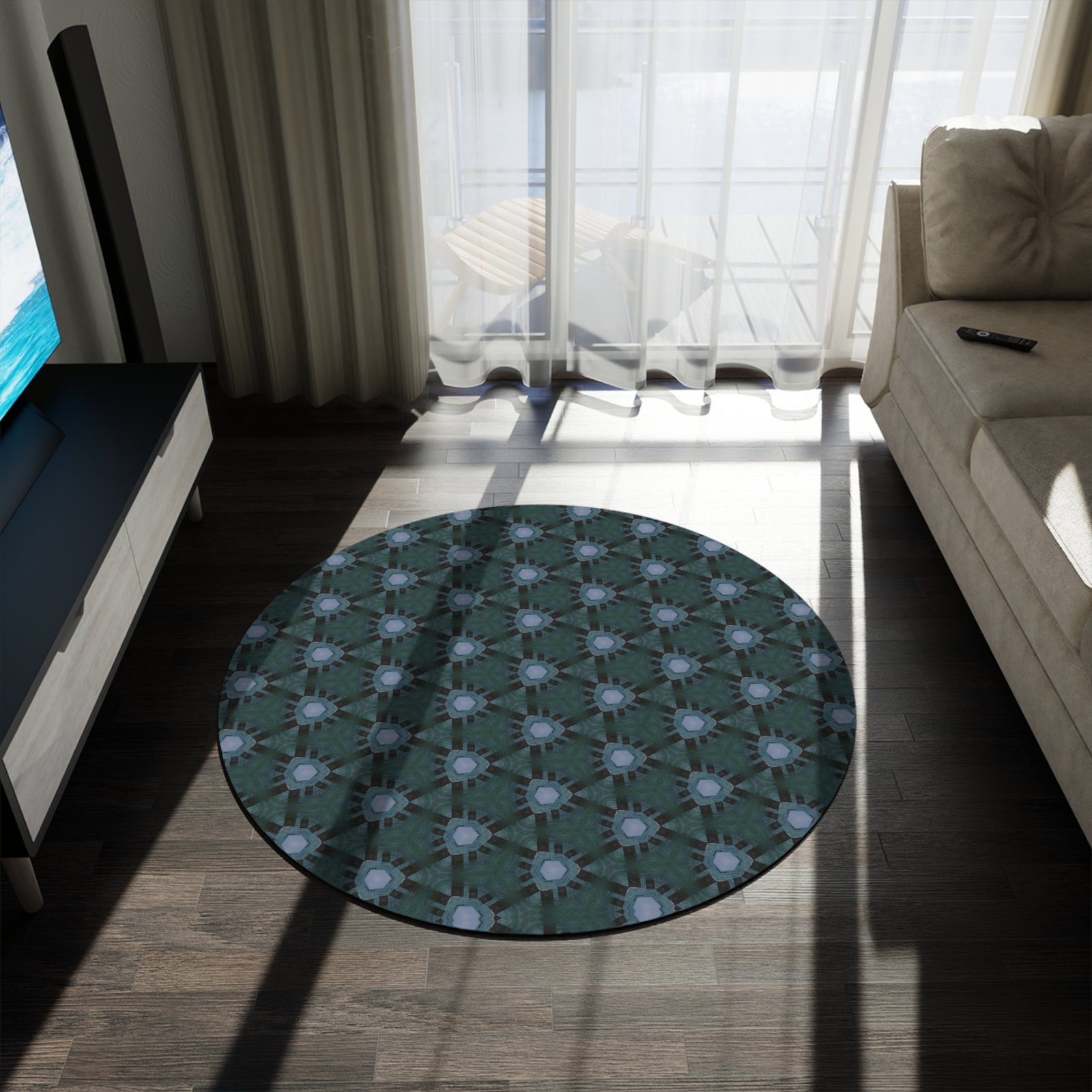 Bluish Triangular Pattern Round Rug - Image 2