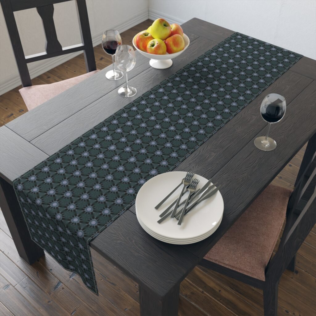 Bluish Triangular Pattern Table Runner — Cotton-Poly Dining Accent