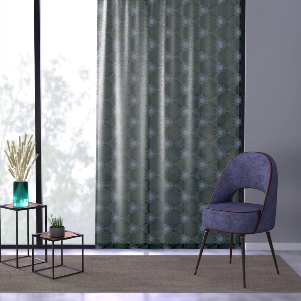 Bluish Triangular Pattern Window Curtain Panel