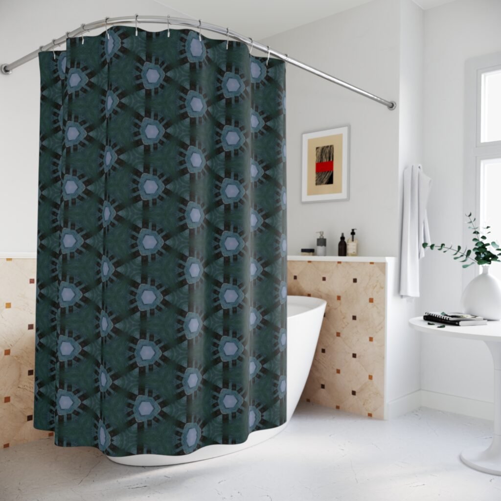 Bluish Triangular Pattern Shower Curtain —Bath Decor